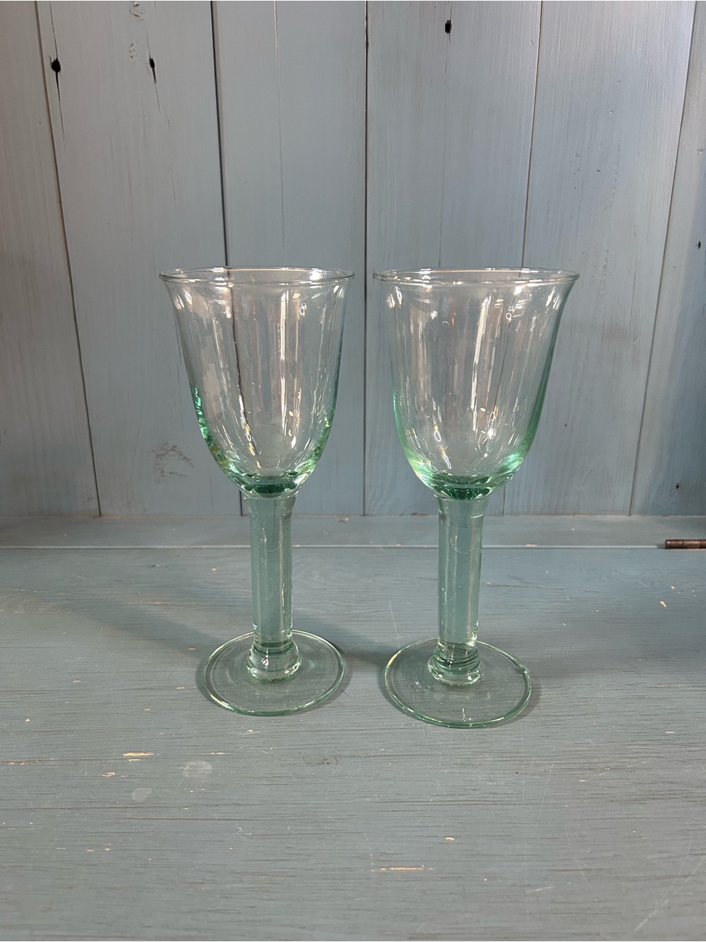 Set of 2 Green “Verde” Hand Blown Recycled Glass Spanish Water Glasses - Sturdy